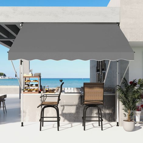 Auvent rétractable manuel 300x150x170-280cm manivelle hauteur réglable protection solaire terrasse, gris (1/4)