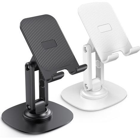 2 Pièces Support Téléphone, Réglable Support Telephone Bureau, Support Téléphone Portable Rotatif à 360° et Pliable, Compatible avec Tous Les Téléphones Portables Intelligents Noir et Blanc (1/5)