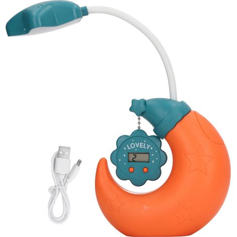 Lampe de bureau multifonction avec support stylo, miroir, horloge numérique et chargeur USB, design ludique pour enfants - Orange (1/5)