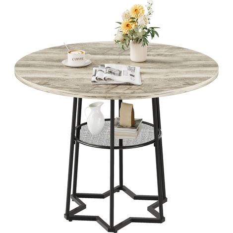 Table à Manger Ronde 39 Pouces avec Rangement, Base Métal Solide, Style Fermier Moderne pour Salle à Manger ou Café, Gris (1/5)