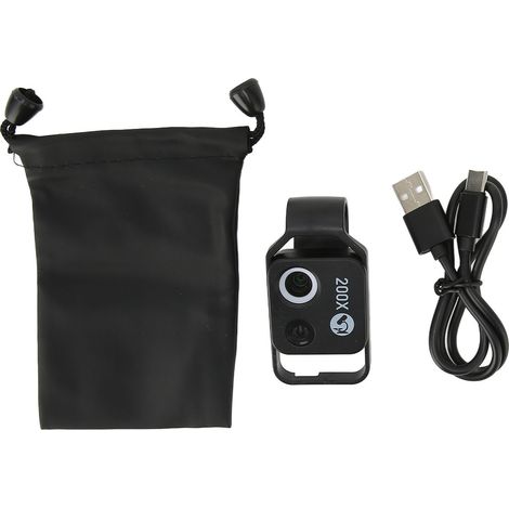 APLMS002 200x Handy-Lupe mit LED und CPL - Makroobjektiv für mobile Fotografie und HD-Mikroskopie (Schwarz)