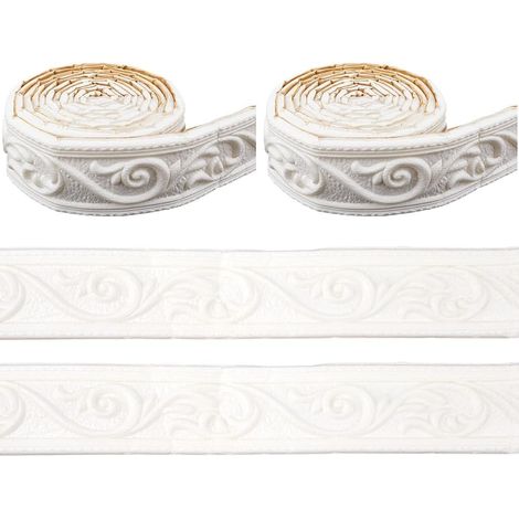 Moulure de Couronne Blanche de 176x23cm Décollez et Collez Garniture en Mousse Auto Adhésive Flexible 2D Bordure de Papier Peint Décorative Bordure Murale Plinthe en Mousse Bordure (1/5)