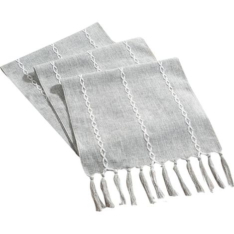 Chemise De Table - Garniture De Table En Polyester Texturé Avec Bordure Brodée Et Pompons - Pour Décoration De Table Festive Ou Intérieure - 1 Pièce (1/5)