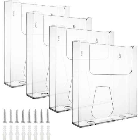 4 Pièces - Porte Document Mural - Porte Revue Acrylique - Support A4 Transparent pour Brochures et Catalogues - Usage Bureau et Commerce - Transparent - 22,7x24,1cm (1/5)