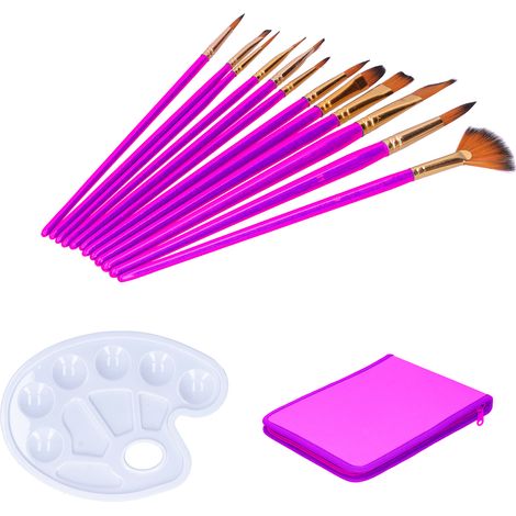 12Pcs Paintbrush Nylon Fiber Art Brush Watercolor Oil Painting Set with Pack and PaletteTYP317 Rose Red (1/5)
