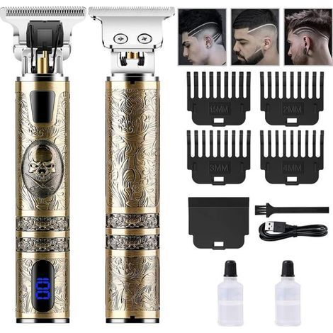 AGE Tondeuse à cheveux, tondeuse à cheveux professionnelle pour homme, rasoir électrique facile à couper, tondeuse à barbe rechargeable par USB, tondeuse à lame en T pour homme avec 3 peignes et écran (1/4)