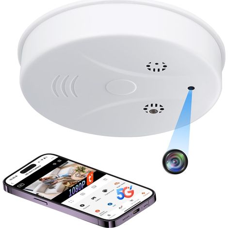Caméra Espion WiFi, 5G Mini Camera Cachée Sans Fil Détecteur de Fumée, Micro Espion Discrete a Distance HD 1080P, Camera de Surveillance Enregistreur Vision Nocturne Détection de Mouvement (1/5)
