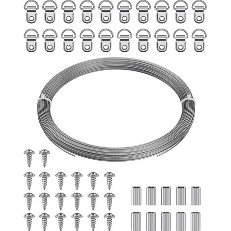 Hanging Wire for Pictures, 30 m x 1 mm Picture Wire Kit with D-Ring Holder, Stainless Steel Cable for up to 50 kg, Wire Mesh Cable for Photo Frames String Lights (1/5)