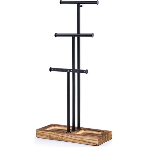 Porte Présentoir Bijoux sur Pied en T 3 Barres avec Plateau (1/5)