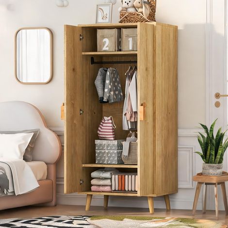 Armoire-penderie coloris natural bois en MDF 70 x 55 x 170 cm (1/5)