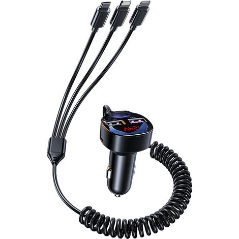 Auto-Ladekopf, Super-Metallfeuerzeug, 1 Laufwerk, 3 schnelle Wärmeleitfähigkeit, 55 W, QC3.0, 2 USB mit Digitalanzeige (1/5)