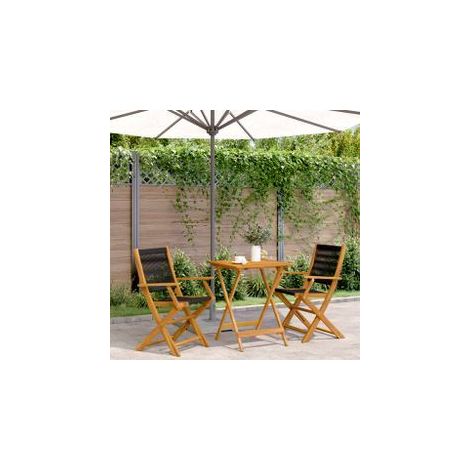 Ensemble de bistro 3 pcs noir polypropylène et bois massif (1/5)
