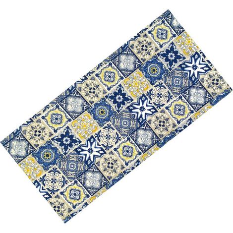 Tapis de cuisine antidérapant Runner - Chemin de table lavable, motif de majolique bleu et jaune, design moderne - Fabriqué en I Cm. 50x140 (1/5)