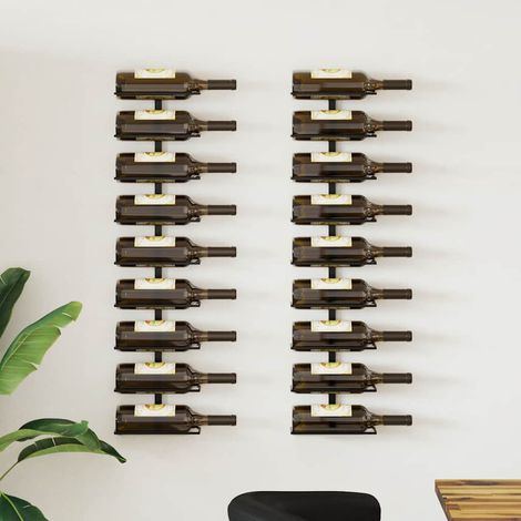 Casiers à bouteilles muraux pour 18 bouteilles 2 pcs Noir Fer