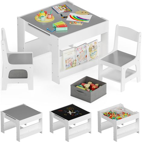 Table Enfant avec 2 chaises, Table Enfant en Bois avec Rangement (1/4)