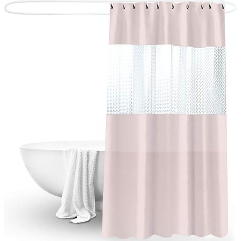 MINKUROW Cortina De Ducha, Cortina De Baño Impermeable E Indeformable Cortina De Baño Lavable 180x200cm Con 12 Ganchos (Rosa) (1/5)