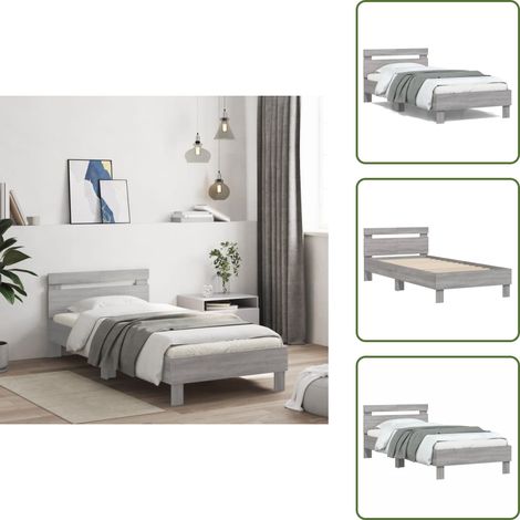 The Living Store Cadre de lit sans matelas avec tête de lit 100x200 cm - Cadre De Lit - Lit Double - Lit Avec Têtedé Lit - Bois D'ingénierie - Sommier (1/5)
