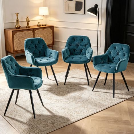 AINPECCA 4PCS Dining Chairs Velvet Padded Seat Metal Legs Kitchen Chair Home Office (Teal,4PCS) (1/5)