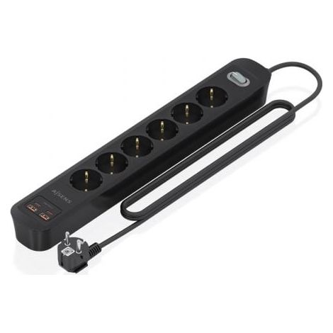 Regleta con Interruptor Aisens ASPS-2A2C17-BK/ 6 Tomas de Corriente/ 2 USB - 2 USB Tipo-C/ Cable 1.4m/ Negro