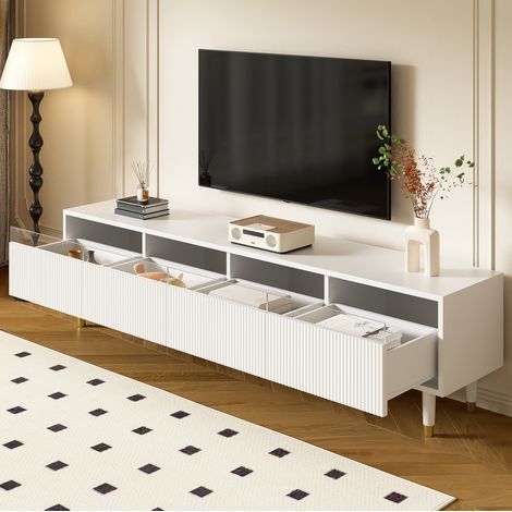 Mobile TV 178x35x45 cm bianco in MDF con 4 cassetti e passacavi (1/5)