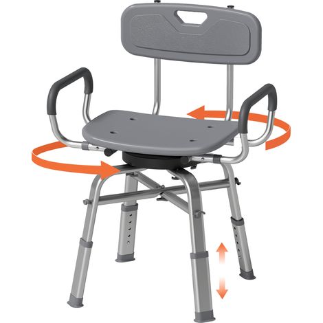 HOMCOM Sedia da Doccia Girevole con Schienale, Altezza Regolabile, Grigio (1/5)