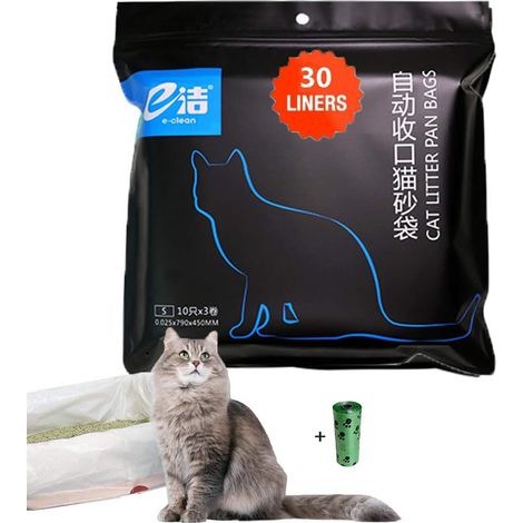 1 Pack of 30 Cat Litter Bags 79 × 45 cm Cat Litter Tray Bags with Handles for Medium and Small Litter Tray, 1 Roll (15 Pieces) of Garbage Bag Gift (1/5)