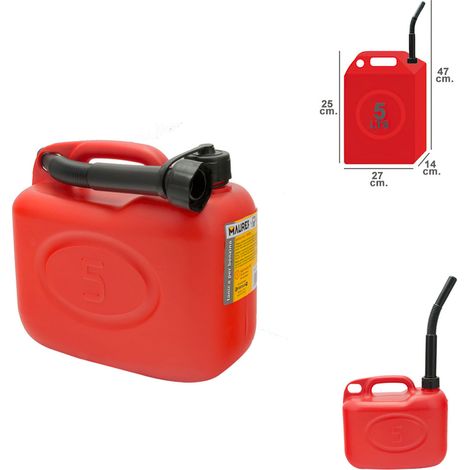 Bidón homologado para gasolina de 5 litros fabricado en polietileno de alta densidad.