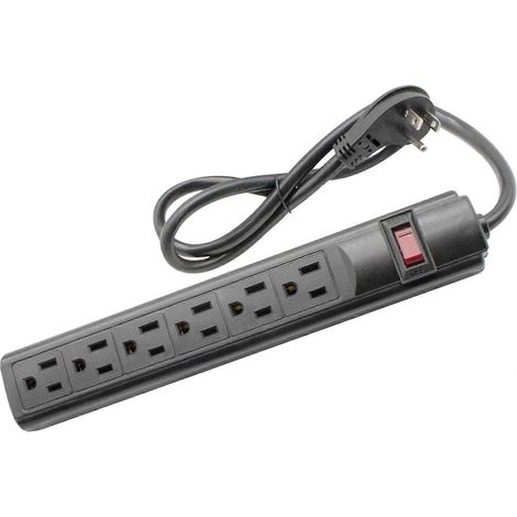 Multiprise à 6 prises avec cordon d'alimentation de 90 cm, angle droit (90 degrés), noire. (1/5)