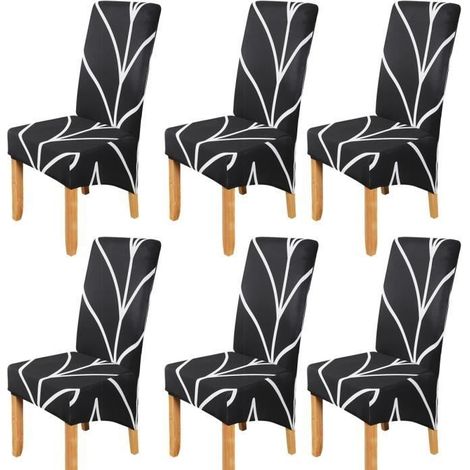 (Schwarz) Set mit 6 schwarz bedruckten Sesselbezügen – Spandex/Polyester – Waschbar und strapazierfähig (1/4)
