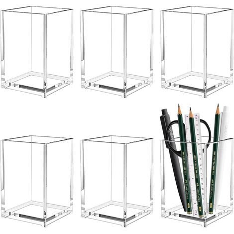 6 Pièces Pot à Crayon en Acrylique Transparent, Porte Stylo Carré, Multifonctionnel Rangement pinceaux maquillage pour Bureau, école, Maison, Brosse Crayons à Lèvres, Maquillage (1/5)