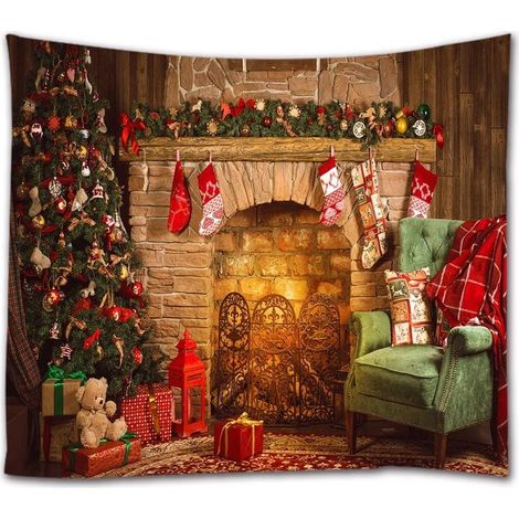 MINKUROW Arazzi Natalizi Camera Da Letto Al Coperto Calzini Da Camino Regalo Appeso Su Alberi Di Pino Decorazioni Natalizie Stampa Tessuto Appeso A Parete Arazzo Decorazioni Da Parete Soggiorno 180x23