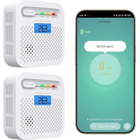 Détecteur de monoxyde de carbone intelligent, alarme de monoxyde de carbone WiFi pour la maison, surveillance à distance par app de détecteur d’alarme CO avec batterie de 10 ans, compatible.2PCS (1/5)
