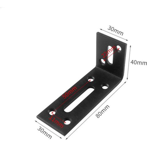 Adjustable stainless steel corner brackets in black – Set of 2, dimensions 80 × 40 × 30 mm, robust 90° fixing for furniture
