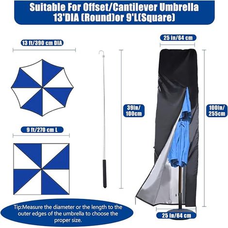 Waterproof Patio Umbrella Cover 420D Oxford Fabric with Vent and Rod Fits 9ft to 13ft Offset Parasol or Large Market Umbrella, Garden Parasol Cover (1/3)