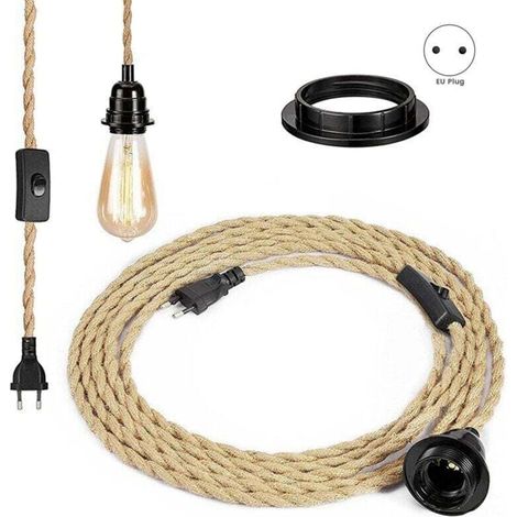 Cordon de Lustre Rétro en Corde avec Interrupteur et Prise UE Sans Ampoule Accessoire Lampe de Table (1/3)