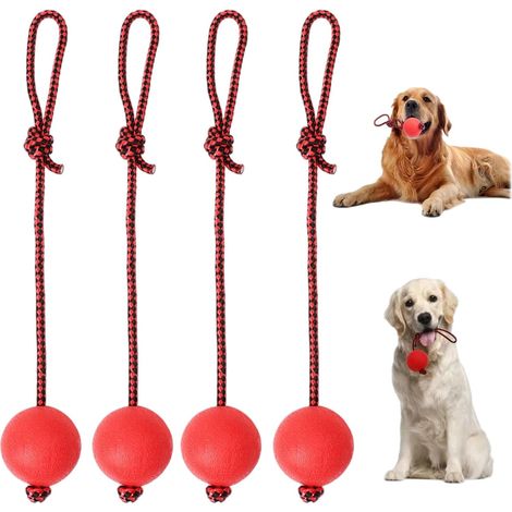 4 pezzi di giocattolo da lancio con corda, palla giocattolo per cani con corda, giocattoli per cani con palla di gomma e corda, palla per cani con corda, adatti per l'addestramento e l'allevamento di 
