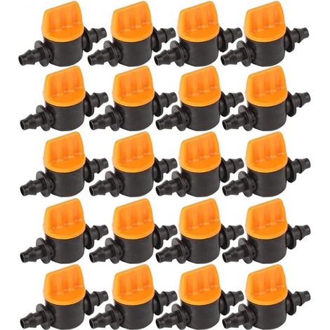 20 Pièces Vanne de Tubes d'irrigation, soupape d'irrigation Goutte à Goutte 1/4 de Pouce barbelé vanne d'arrêt de Tube d'irrigation (1/4)