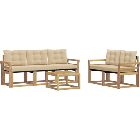Set di divani da esterno 6 pz 5-Posti Bianco e Beige vidaXL (1/5)