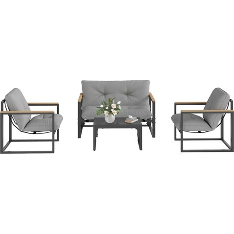Conjunto de muebles de exterior para 4 personas, resistente a la intemperie, gris claro.