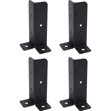 Kit de montage 4 supports de base d'ancrage pour poteau métal noir renforcé 35x35mm terrasse clôture porche rampe (1/5)