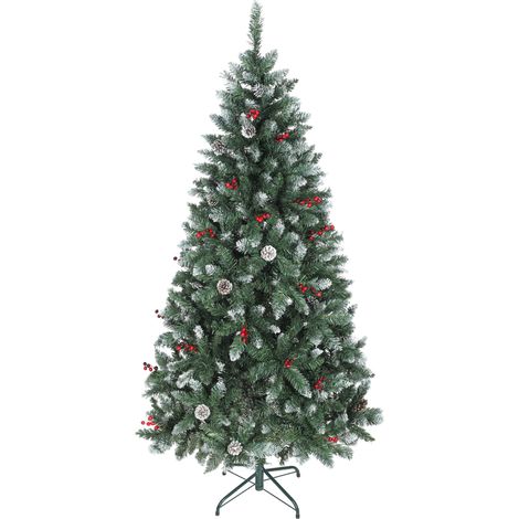 Albero di Natale Alto 180 cm con 620 Rami Pigne e Bacche Rosse con Base in Metallo Verde (1/5)