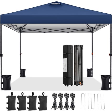 Yaheetech Carpa Plegable 3x3M Impermeable Protección UV50+ Altura Ajustable 262-282cm Cenador de Jardín Gazebo Plegable con 1 Bolsa 4 Sacos de Arena para Terraza Patio Playa Camping Jardín Blanco (1/5)