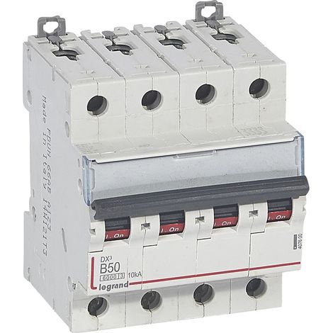 Disjoncteur DX³6000 10kA arrivée haute et départ bas à vis 4P 400V - 50A - courbe B - 4 modules - LEGRAND (1/2)