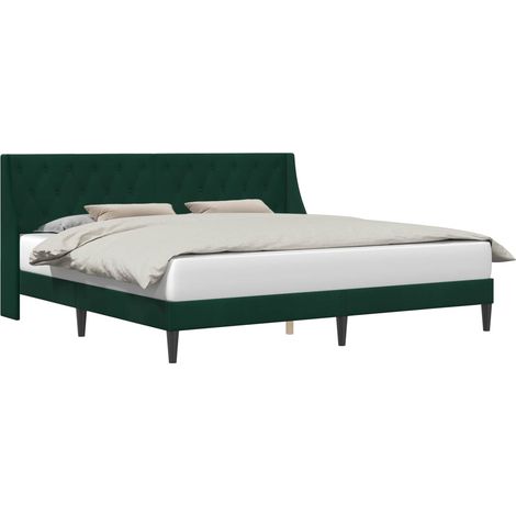 Bed Frame with Headboard Dark Green 200 x 200 cm Velvet vidaXL (1/5)