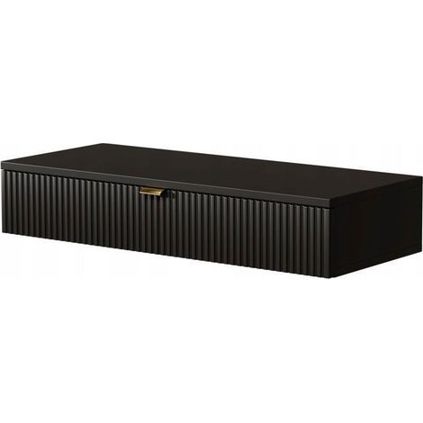 Coiffeuse murale suspendue – Façade rainurée, poignée dorée, couleur noir 85X35x16cm (1/4)