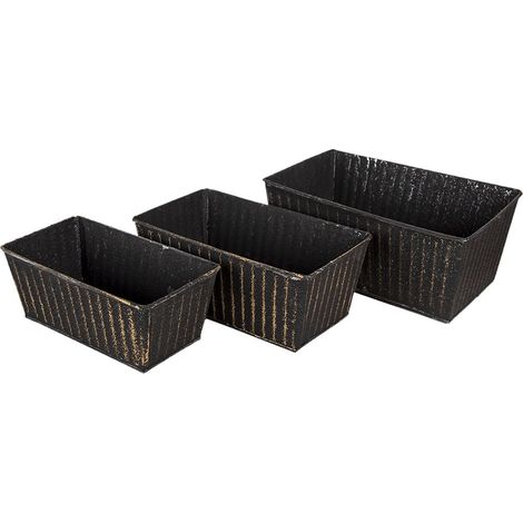 Porte-plante et pots de fleurs d'intérieur en zinc noir, lot de 3 cache-pots - PANGIVO (1/5)