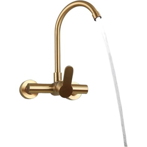 Robinet de cuisine Robinet mitiur de cuisine mural en or brossé, Rotation en acier inoxydable sans plomb, robinet mitiur d'eau d'évier Griferia Para Cocina(Gold B) (1/5)