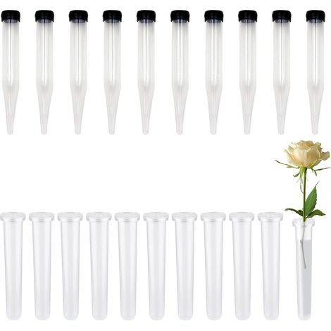 50 tubes à eau pour fleurs 11×2,5 cm avec capuchon silicone, transparents, pour compositions florales
