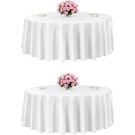 Pour Tables de Banquet et Mariage Nappe Ronde Blanche 3048 mm Polyester Infroissable et Lavable Lot de 2 (1/5)