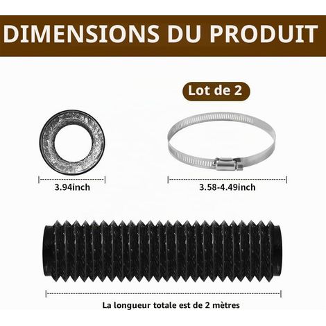 Tuyau Ventilation en PVC de 100 mm, Tuyau d'Evacuation Longueur 2,5 m, avec 2 Colliers de Serrage en acier Inoxydable, pour Climatiseurs Mobiles, et Systèmes de Gaines de Ventilation (1/5)